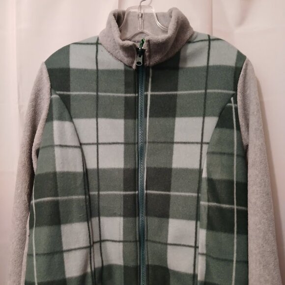 New Plaid Fleece Full Zip up Sweatshirt womens M Gray Green Collared w/2 Pockets - Picture 4 of 9